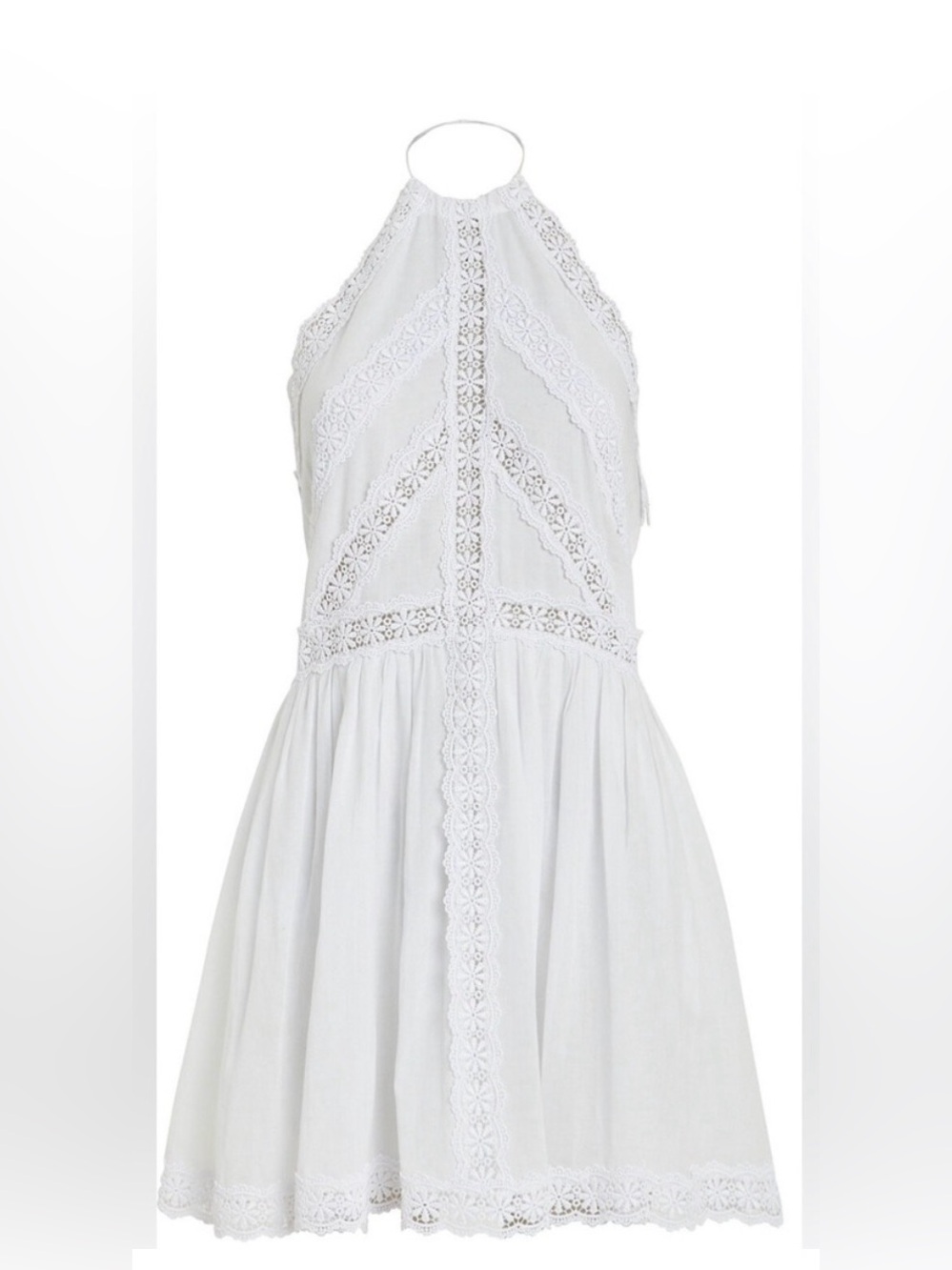 CHARO RUIZ NWTs White Kim Mini Sun Halter Backless Lace Crochet Dress Medium